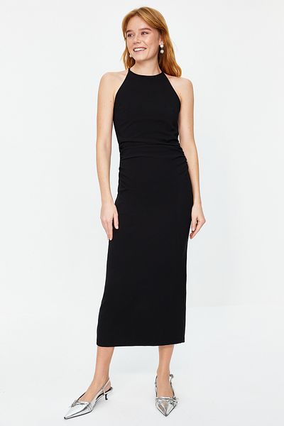 Trendyol Collection Halter Neck Black Midi Dress - Pencil Skirt, Woven, TWOSS24EL00158