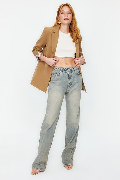Trendyol Collection Σκούρο μπεζ κανονική φόδρα με λεπτομέρεια υφαντό σακάκι TWOAW20CE0316