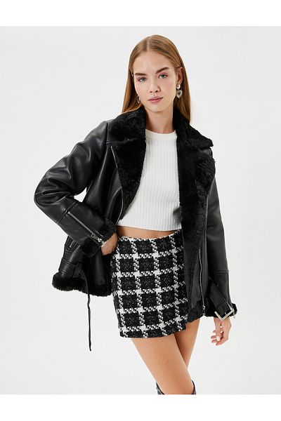Koton Δερμάτινο τζάκετ Biker look με γιακά με φερμουάρ και μανσέτες