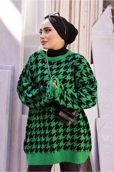 Moda Rosa 24K 408800   - - Houndstooth Patterned Knitwear Tunic