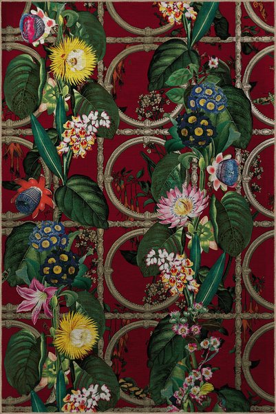 Rugs Modern Halı Red Themed Multicolored Flower Ivy Patterned Modern Decorati...