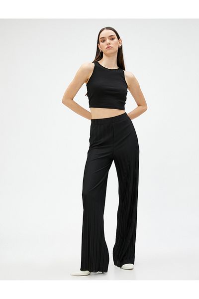 Koton Pantaloni plisați cu talie înaltă cu talie elastică