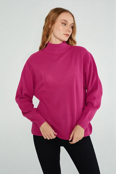 JOVENMADRE Pulover de damă, cu guler vertical, simplu, largi, fucsia