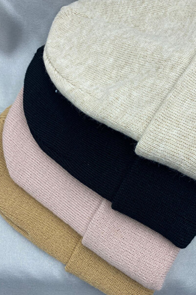 KISCHE Unisex Plain Basic Folded Winter Native 4-Piece Beanie Set