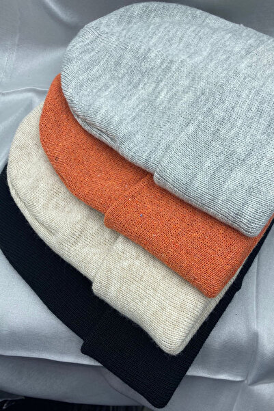 KISCHE Unisex Plain Basic Folded Winter Native 4-Piece Beanie Set