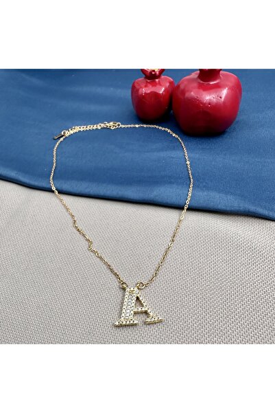 Opia Takı & Aksesuar Kadın Çelik Zirkon Taşlı Harf Gold Zincir Kolye