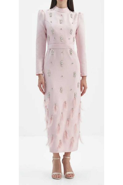 NUR MODA TEKSTİL Stone Detailed Hijab evening dress