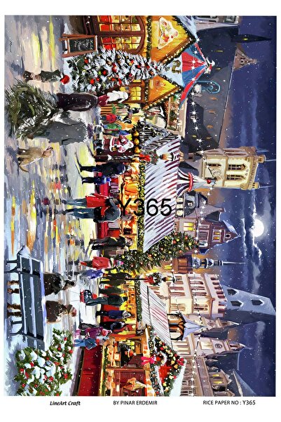 LİNEART Y365 Yeniyıl, Kar, Kasaba, Manzara Desen Pirinç Dekopaj 30x42