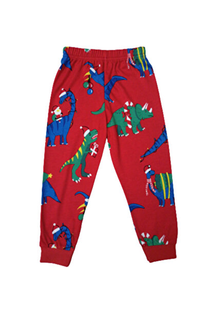 elmas kids Erkek Çocuk %100 Pamuklu Kırmızı Dinazor Temalı Uzun Kollu Pijama Takımı