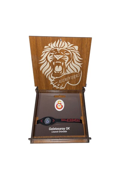 Galatasaray Lisanslı GS Siyah Bileklik Hediye Ahşap Kutulu