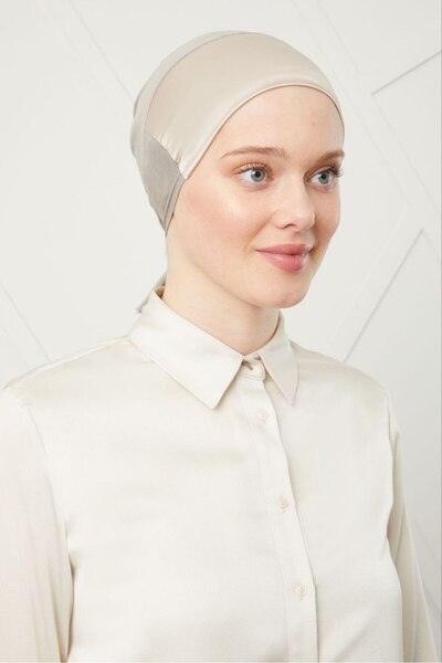 Melodi Scarf Bonnet din satin legat cu hijab de damă, culoare piatră