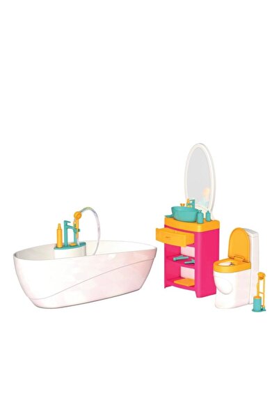 Depomiks Avm Barbie Bebek + Oyuncak Aksesuarlı Küvetli Banyo + Çilek Makyaj Seti Kız Çocuk Oyuncak