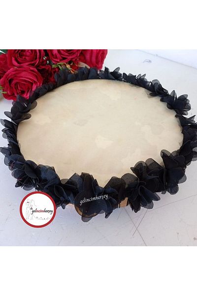 Gelincimherşey 27 cm Leather Tambourine with Laser Flower Decoration and Bells