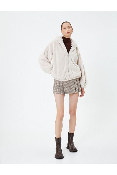 Koton Hooded Plush Jacket Zippered Long Sleeves with Elastic Cuffs
