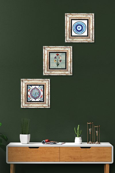 Pinecone Evil Eye, Marbling Art, Tile Art Πέτρινη Ζωγραφική Τοίχων Κορνίζα Διακόσμηση Τοίχου 3 τεμαχίων Σετ ζωγραφικής Tk3-131