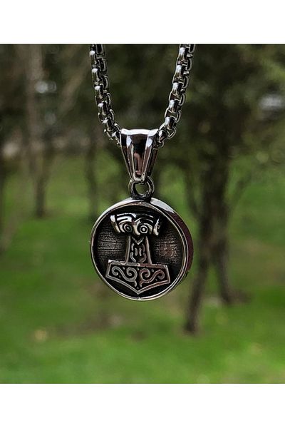 Viking Small Size Scandinavian Figures with Nordic Symbol 316L Steel Stainless & Non Tarnish Unisex Necklace