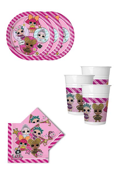 LOTUS PARTY Lol Doll Themed Plate Cup Napkin Set - Lol Doll Party Material for 8 People - Licensed Product