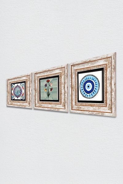 Pinecone Evil Eye, Marbling Art, Tile Art Πέτρινη Ζωγραφική Τοίχων Κορνίζα Διακόσμηση Τοίχου 3 τεμαχίων Σετ ζωγραφικής Tk3-131