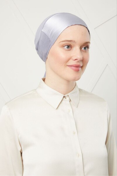 Melodi Scarf حجاب نسائي برباط من الساتان باللون الرمادي الفاتح