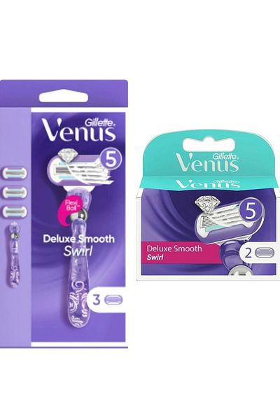 Gillette Venus Swirl Shaver + 3 Spare Heads +Gillette Venus Venus Swirl Extra Smooth Women