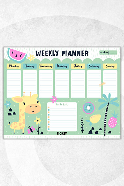 Ficksy مخطط أسبوعي - مقاس A4 - زرافة لطيفة - 30 ورقة - مخطط أسبوعي