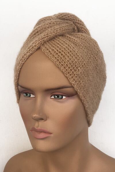 Vera Καπέλο καπό τουρμπάνι πλεκτό από μαλλί Angora Μπεζ