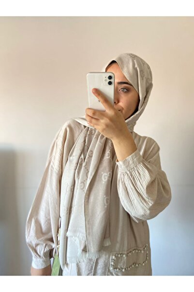 FEZSCARF G DESEN YÜN İPEK ŞAL - BEJ