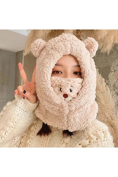 Halis Ticaret Teddy Bear Neck Collar Beanie Brown