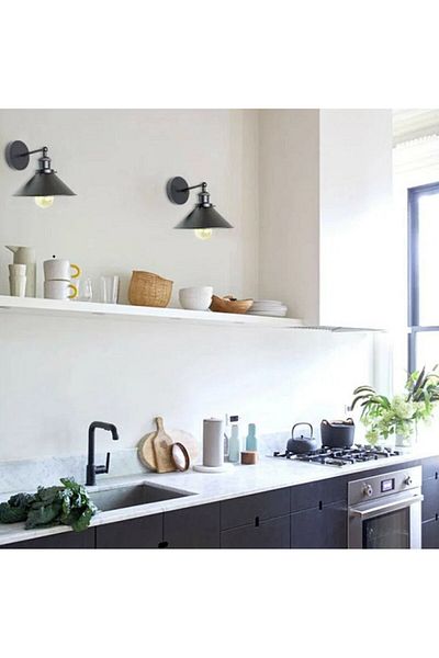 RİOLİGHT RETRO, VINTAGE, BLACK JOINTED 1XE27 METAL SCONCE FOR KITCHEN NOTE:1PCS PRICE DIAMETER:23CM