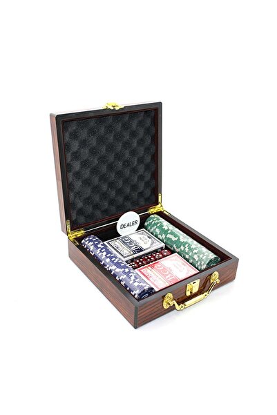hediyeconcepti Ahşap Kutulu Çantalı Texas Holdem 100 Cips Poker Black Jack Oy...