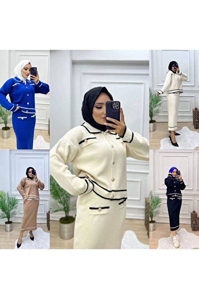 POFU GİYİM طقم بدلة مزدوجة مع تنورة