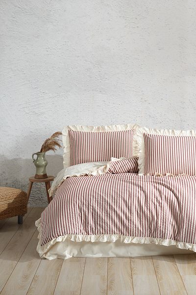 Macas Home Soil Cherry 100% βαμβακερό βολάν νήματα βαμμένο μονό σετ παπλωματοθήκης 160*220