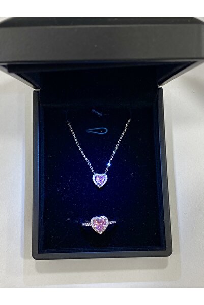 DMR Accessoire Işıklı kutuda pembe kolye yüzük seti sevgililer günü