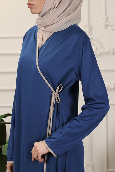 Transacoustic Blue Double-breasted Collar Ribbed Flexible Interlock Fabric Prayer Dress