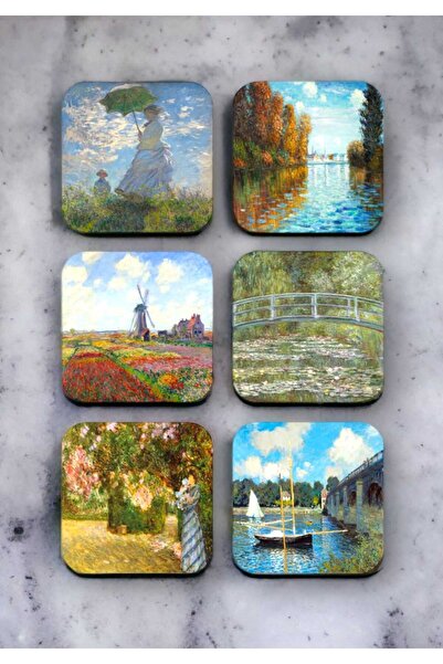 fırsatlar diyarı Claude Monet Eserleri Ahşap Bardak Altlığı Seti 6 Adet