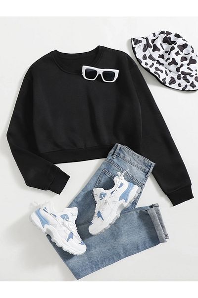 Ginevra Hanorac oversize pentru damă, crop de bază, cu fleece în interior