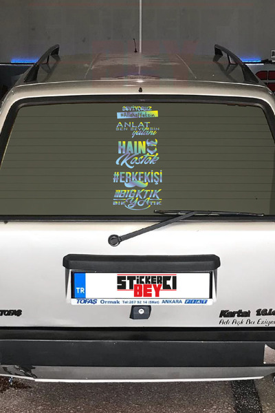 STİCKERCI BEY Erkekişi Hain Kostak Hologram Arka Cam Sticker Seti Kaplama Folyo Kesim