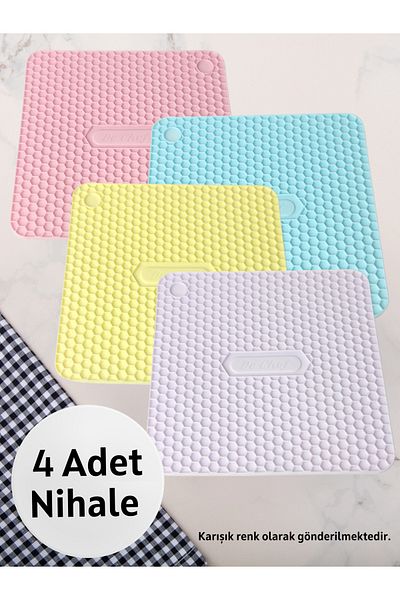 Silicone Era Silicone Square Trivet Set of 4 (Mixed Color)