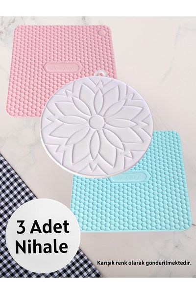 Silicone Era Silicone Round Trivet Set of 3 (Blue - Red - Lilac)