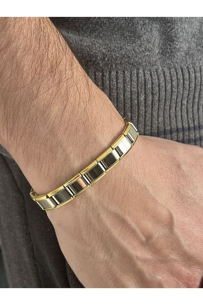 Farah Butik Unisex Gold and Silver Color Steel Bracelet-Gift Bracelet