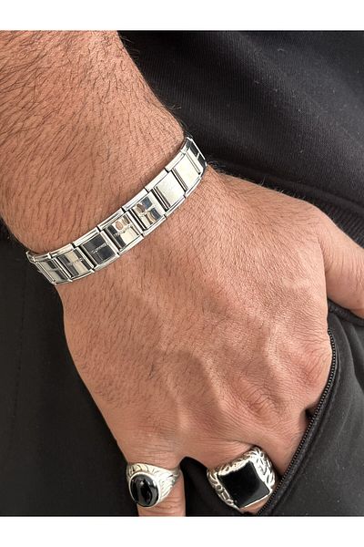 Farah Butik 1.2 cm Italian Charm Elastic Bracelet 18 cm Silver Color Non-Tarnish Bracelet