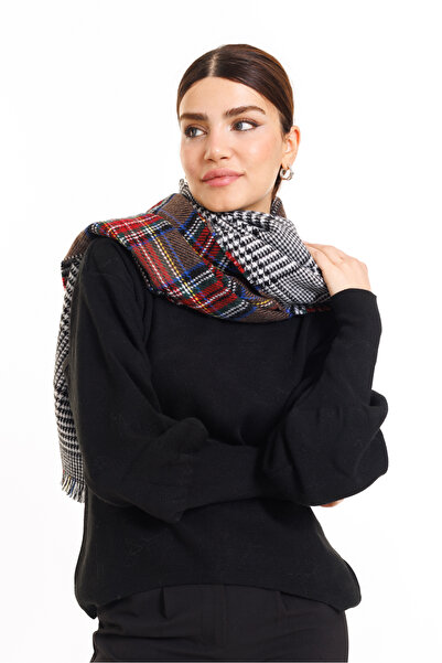 LadyColor Καρό σάλι διπλής όψης με σκωτσέζικο σχέδιο-σάλι ώμου καφέ