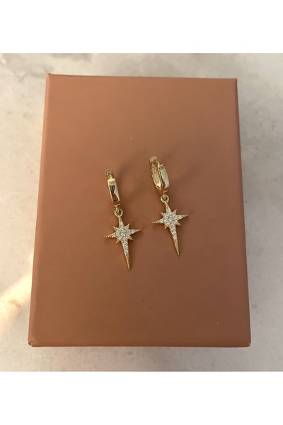 emy by emel luxury silver jewelry Altın Kaplama Taşlı Kutup Yıldızı Küpe 925 Ayar Gümüş
