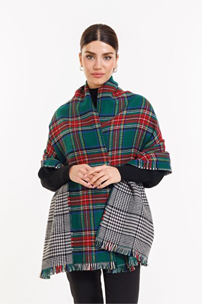 LadyColor Double Sided Plaid Scottish Pattern Shawl Scarf-Shoulder Shawl Green