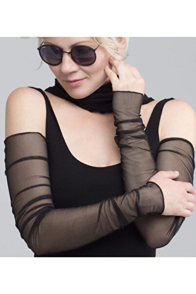 BBA TULLE STORE material elastic tul Mănuși negre fără degete pentru rochie d...