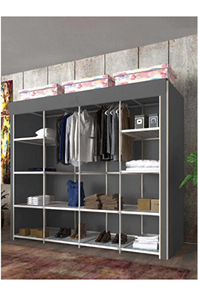 Tomris Hatun Geniş Hacimli Çift Askılı Bez Dolap, Gardırop Plastik Profilli