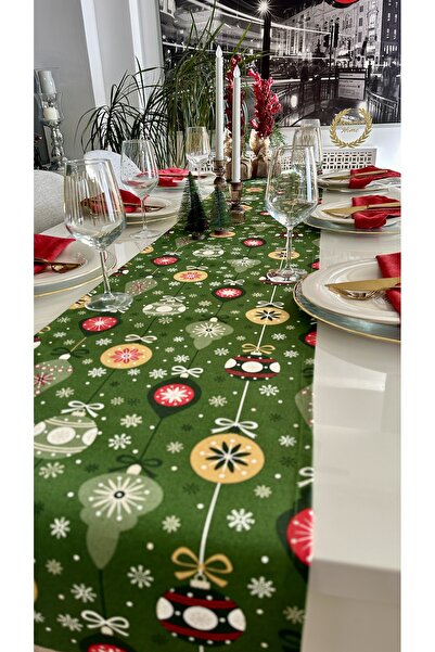 Decamor home Новорічний бігун із зеленим візерунком у вигляді кульок Новорічн...
