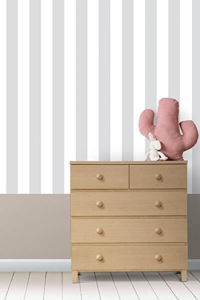 Milky Baby Zümrüt Kids 430-1 Gri Kalın Çizgi Desenli Çocuk Duvar Kağıdı 5,33 M²