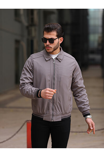 REGOS معطف كلاسيكي ذو ياقة كلاسيكية باللون الرمادي للرجال مع بطانة سميكة من ا...