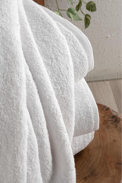 Mürdüm Home Απλές πετσέτες ξενοδοχείου 4 τεμαχίων 50x90 εκ. διπλές ραμμένες πετσέτες ξενοδοχείου Λευκές πετσέτες μπάνιου